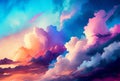 Sun Rise in Cloudy Sky Background, Dramatic Sunrise, Airplane View Above Clouds, Generative AI Illustration Royalty Free Stock Photo