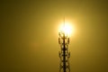 Sun rise Golden yellow glitter With wireless telephone towers