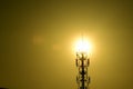 Sun rise Golden yellow glitter With wireless telephone towers