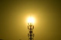 Sun rise Golden yellow glitter With wireless telephone towers