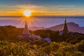 Sun rise at Pagoda on the top of mountain, Inthanon national par