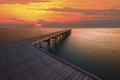 Sun rise sky and old wood bridge pier Royalty Free Stock Photo