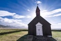 Sun rises behind Budakirkja church Iceland