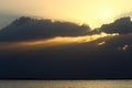 The Dead Sea at dawn and the first ray of sun that rises over the Jordanian mountains. Royalty Free Stock Photo