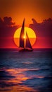 The Sun Rises Over the Caribbean Islands Casting Ship an Orange and Pink Hue On The Horizon on Canvas Oil Painting AI Generative Royalty Free Stock Photo