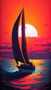 The Sun Rises Over the Caribbean Islands Casting Ship an Orange and Pink Hue On The Horizon on Canvas Oil Painting AI Generative Royalty Free Stock Photo