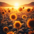 Sun rises over a field of glorious sunflowers