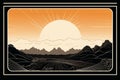 the sun rises over the mountains in this illustration