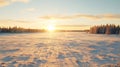 Breathtaking Sunset Over Snow Covered Field In Rural Finland Royalty Free Stock Photo
