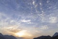 Sun rising blue sky over the mountain in India Royalty Free Stock Photo