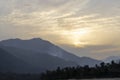 Sun rising blue sky over the mountain in India Royalty Free Stock Photo