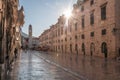 The sun rising from behind the streets of Dubrovnik on a quiet m