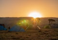 Tents at Camp Geech in the sunrise overlooking the Simien mountains in Ethiopia