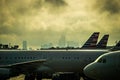 sun rising early morning over charlotte skyline seen from clt ai Royalty Free Stock Photo