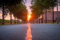 Sun Rising Over Asphalt Country Open Road In Sunny Morning Or Evening. Open Road In Europe In Summer Or Autumn Season At Royalty Free Stock Photo