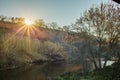 Sun rising over the cliffs at the Congost river