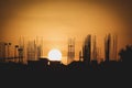 Sun rising over the under construction building Royalty Free Stock Photo