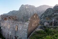 Sun rising in rock mountains in Kotor