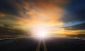 Sun rising sky and asphalt highway use as traveling and journey background Royalty Free Stock Photo