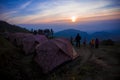 sun rising sky at dawn ,camping tent Angkhang chiangmai most famous traveling destination in winter season northern of thailand