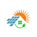 sun and roof design template solar power logo vector icon illustration