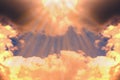 The sun`s rays through the clouds. Gloomy sky background Royalty Free Stock Photo