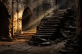 The sun\'s rays illuminate the stairs leading from the dungeon