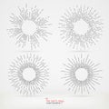 Sun burst vintage shapes collection set of sun ray frames retro vector design elements. solemn vintage ribbon for inscription.