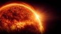 The sun's surface blazes with intense heat and light in a dramatic cosmic scene. Royalty Free Stock Photo