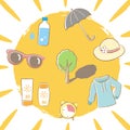 Uv protection products with sun background illustration. healthy skin care concept