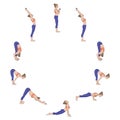 Sun salutation. Surya namaskara A. Yoga sequence.