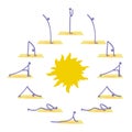 Sun Salutation yoga postures. Surya Namaskar