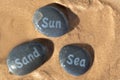 Sun Sand and Sea pebbles on the beach Royalty Free Stock Photo