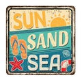 Sun, sand, sea vintage rusty metal sign Royalty Free Stock Photo