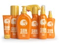 Sun screen cream, oil and lotion containers. Sun protection