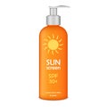 Sun screen lotion icon, realistic style