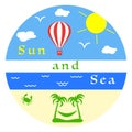 Sun, sea, beach, air balloon, crab, palms, hammock