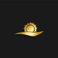 Sun, sea, cloud gold icon. Vector illustration of golden style. Summer time on dark background Royalty Free Stock Photo