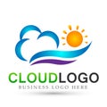 Sun sea cloud water wave logo vector element icon design vector on white background Royalty Free Stock Photo