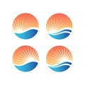 Sun and sea or ocean wave in colorful circle logo design. Royalty Free Stock Photo