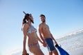 Sun, sea and relaxation. Low angle shot of a young couple walking along a beach together with snorkeling gear. Royalty Free Stock Photo