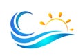 Sun sea wave water wave winning swimming logo team work celebration wellness icon vector designs on white background