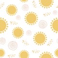 Sun seamless pattern. Cute sunny yellow summer background Sunshine print Sun symbols wallpaper in vector