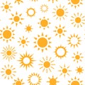 Sun seamless pattern with silhouette flat icons. Sunny summer background for baby fabric, skin care cream spf brochure