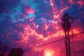 Sun Setting Behind Power Lines and Telephone Poles Generative AI