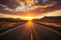 Sun Setting Over Desert Road Royalty Free Stock Photo