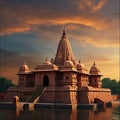 the sun set on another day in Ayodhya Hindu Temple AI Generated Image