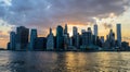 Sunset behind the skyline of New York City Royalty Free Stock Photo