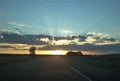 Sun set on open road, North Dakota