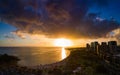 Sun set over skyline of Honolulu Royalty Free Stock Photo